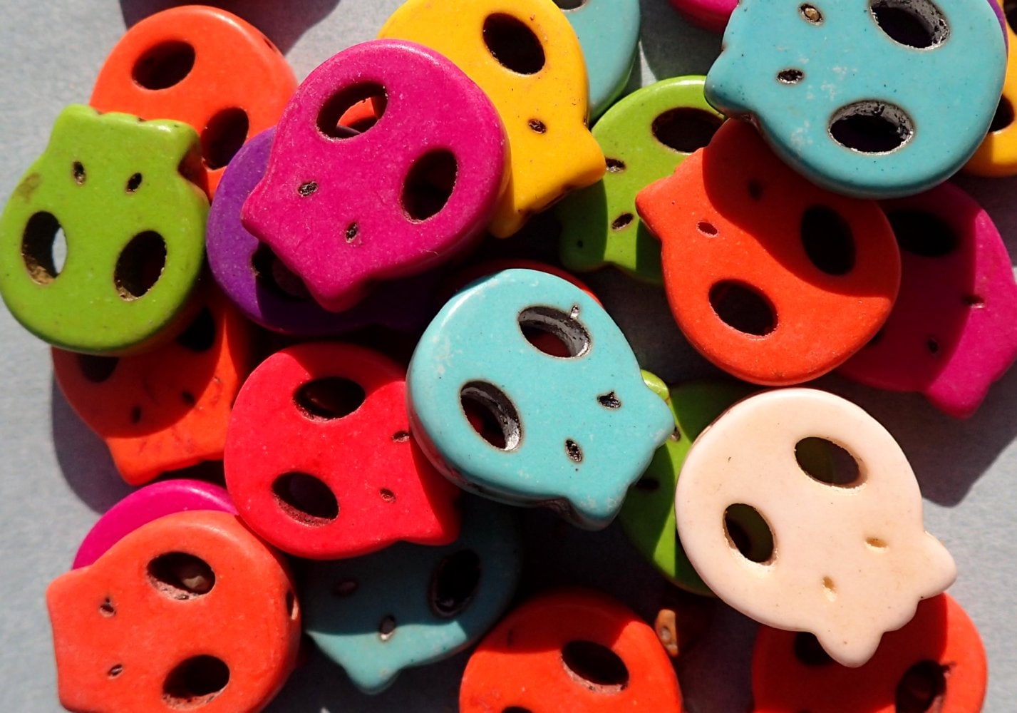 Colorful Skull Beads - 10 Day of the Dead Stone Beads - 15mm