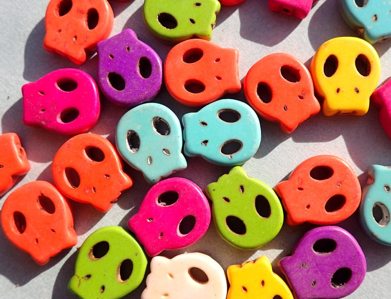 Colorful Skull Beads - 10 Day of the Dead Stone Beads - 15mm