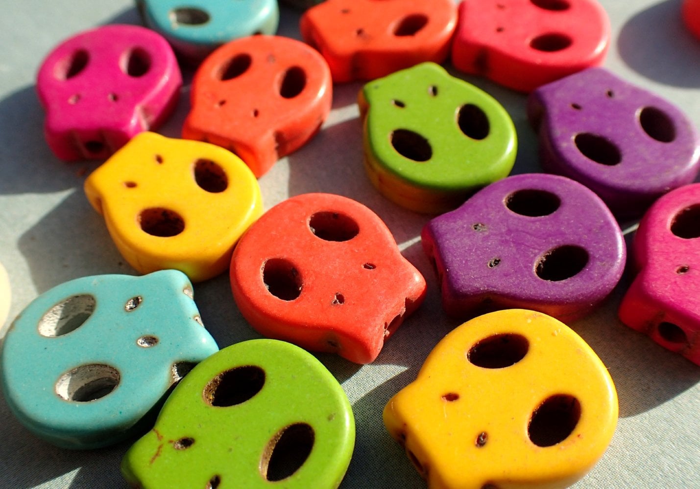 Colorful Skull Beads - 10 Day of the Dead Stone Beads - 15mm