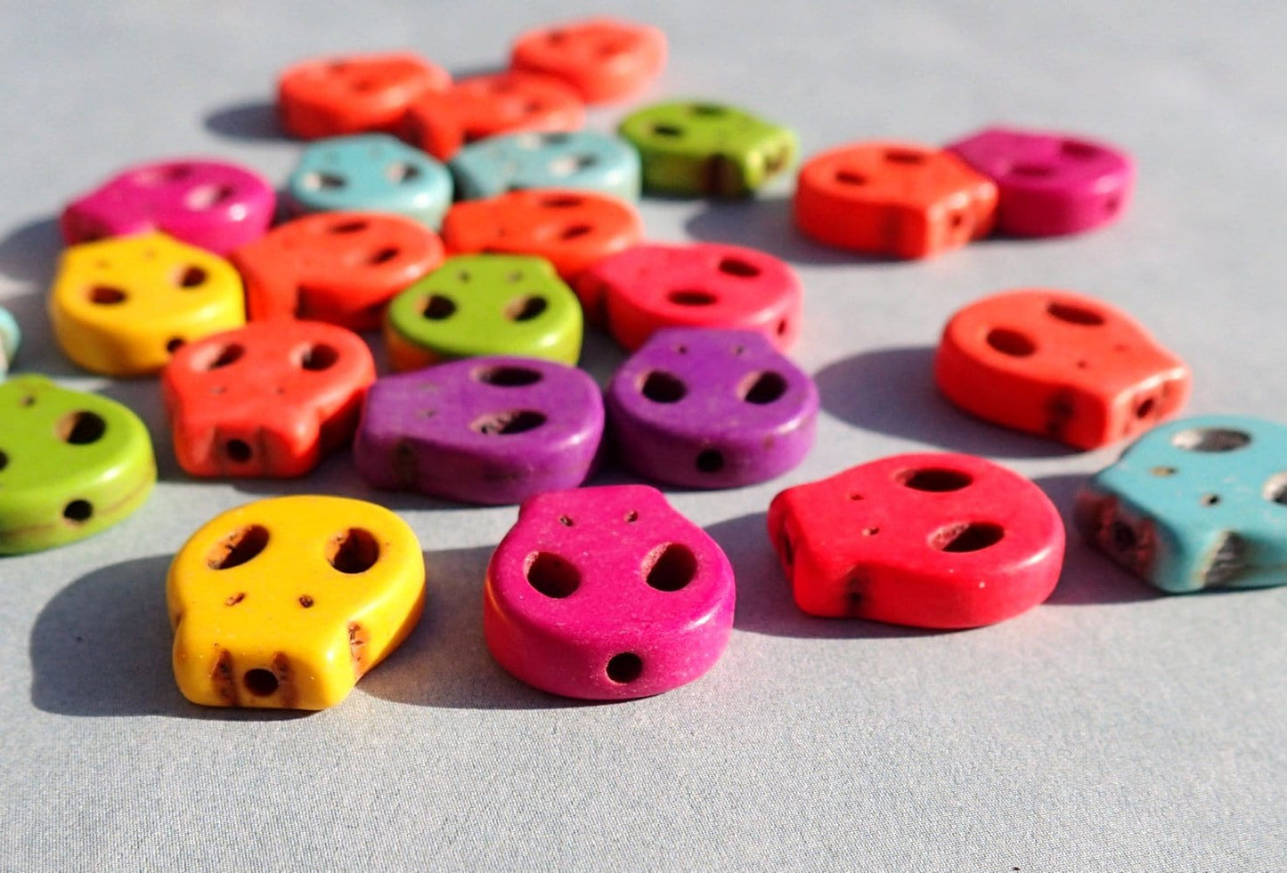 Colorful Skull Beads - 10 Day of the Dead Stone Beads - 15mm