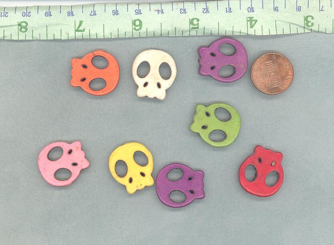 Colorful Skull Beads - 8 Large 22mm Day of the Dead Stone Beads