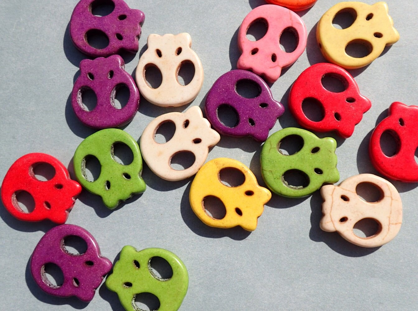 Colorful Skull Beads - 8 Large 22mm Day of the Dead Stone Beads