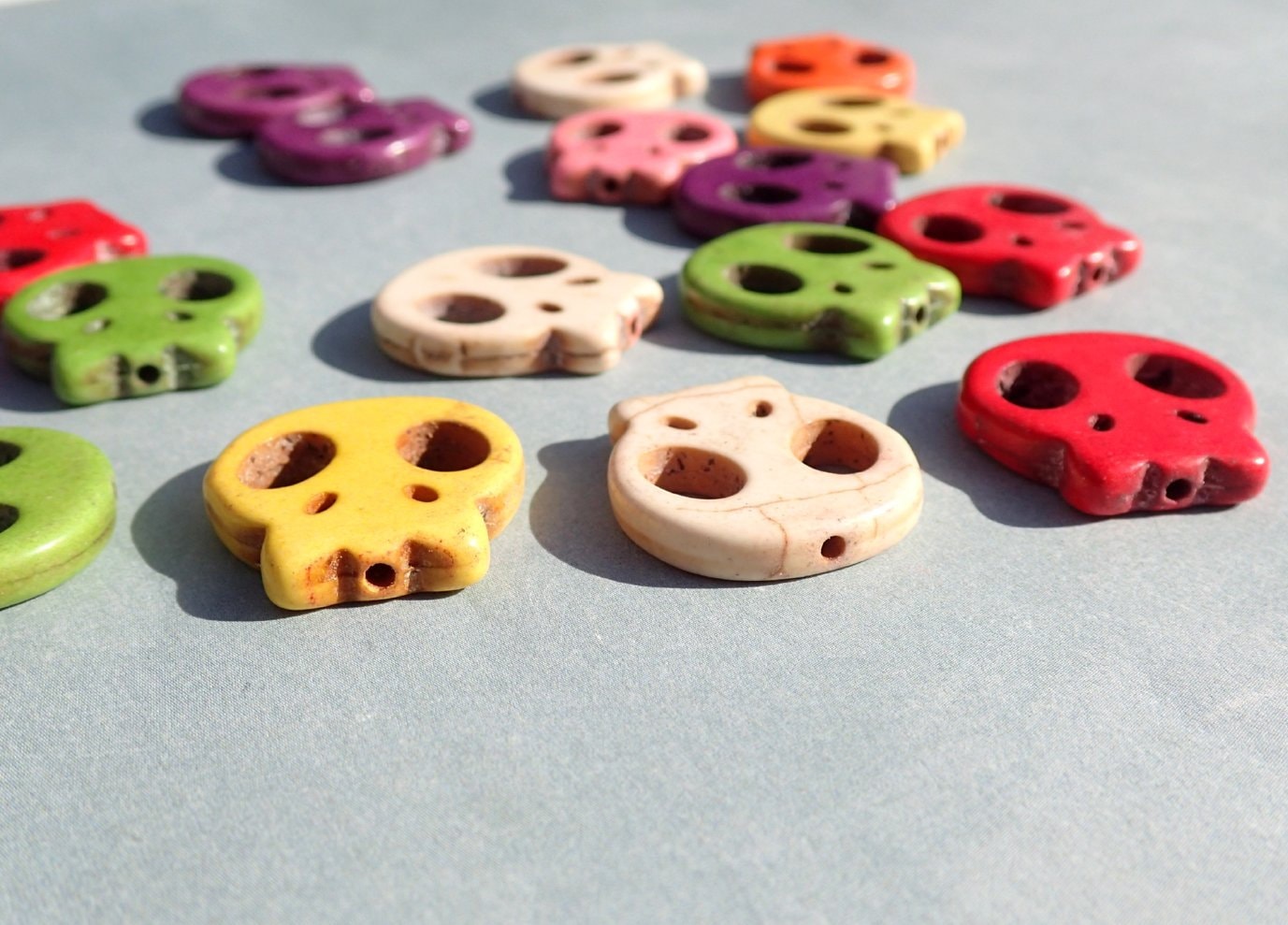 Colorful Skull Beads - 8 Large 22mm Day of the Dead Stone Beads