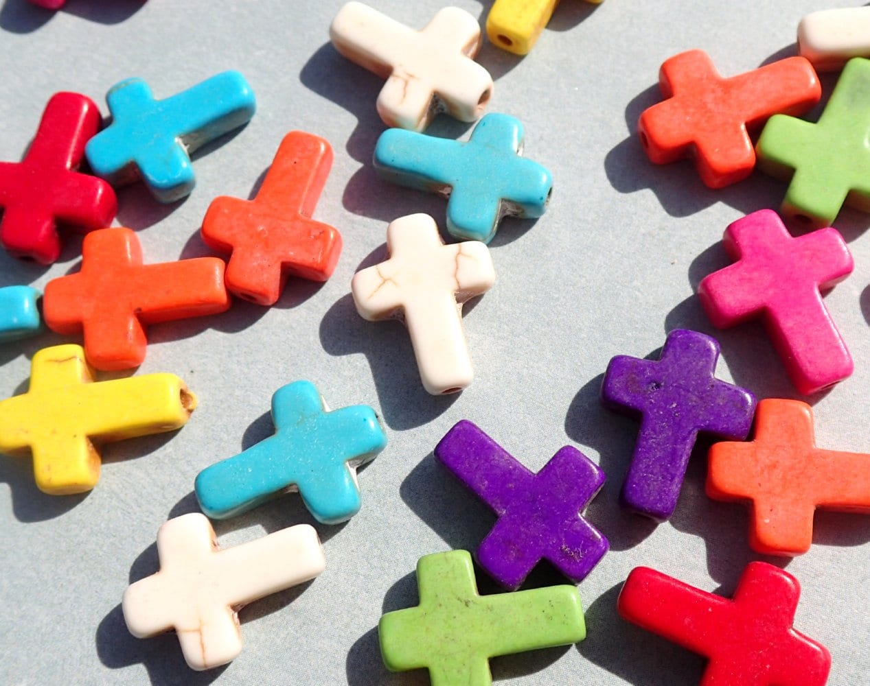 Colorful Cross Stone Beads - Set of 10 - Use for Mosaics