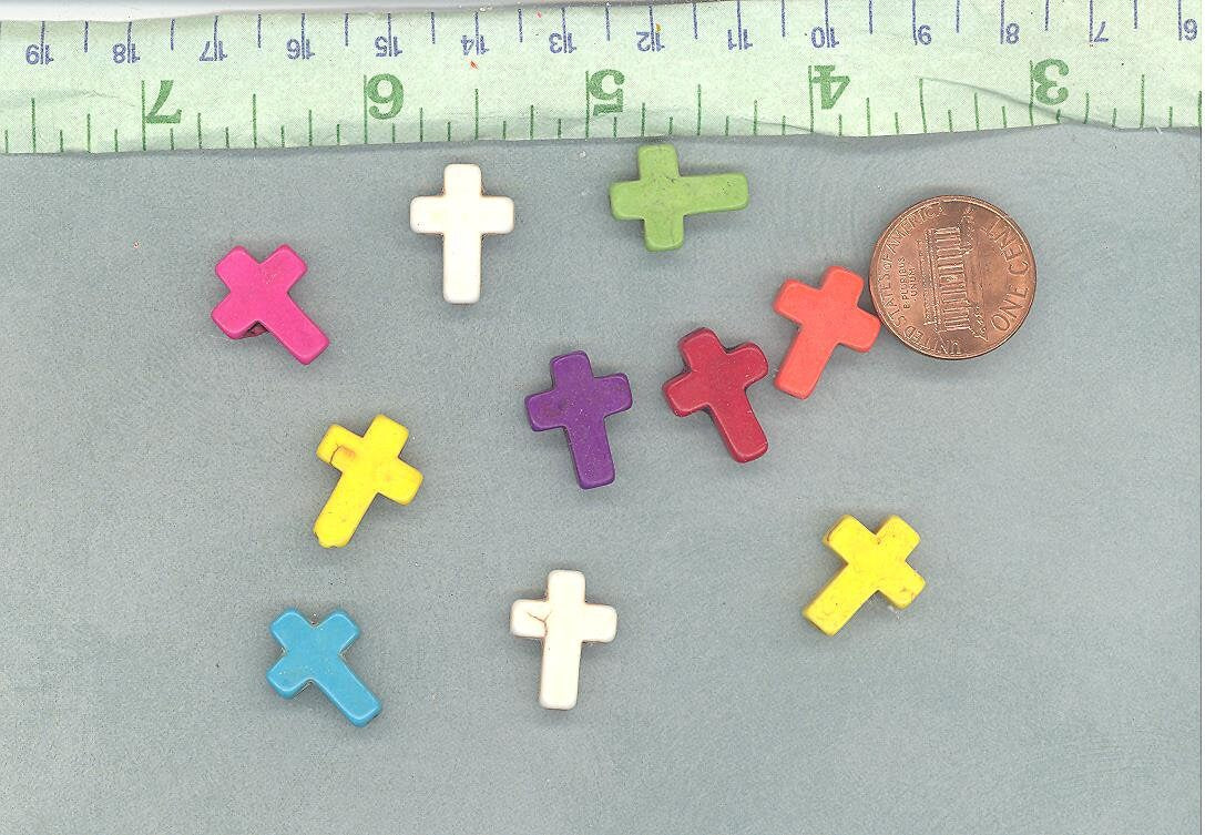 Colorful Cross Stone Beads - Set of 10 - Use for Mosaics