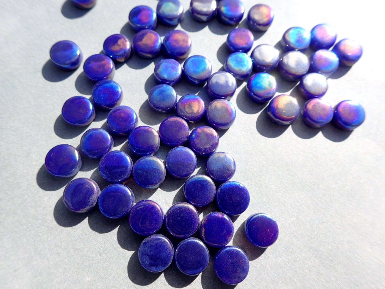 Dark Royal Blue Iridescent MINI Glass Drops Mosaic Tiles - 50 grams