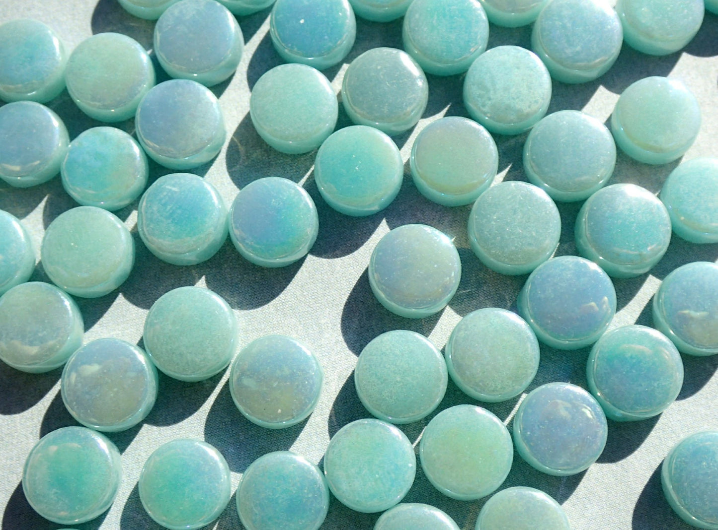 Pale Teal Iridescent MINI 8mm Glass Drops Mosaic Tiles - 50 grams