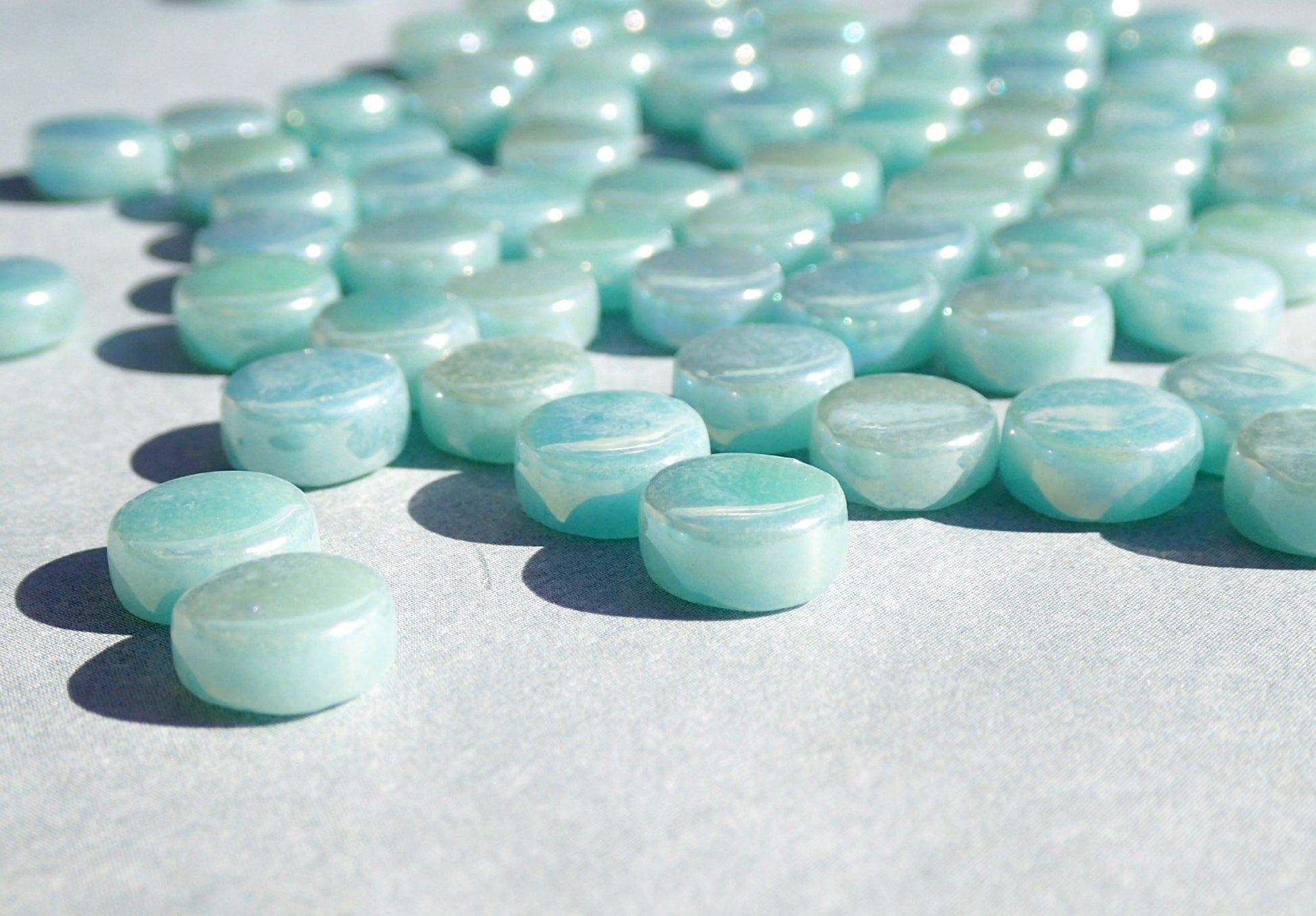 Pale Teal Iridescent MINI 8mm Glass Drops Mosaic Tiles - 50 grams