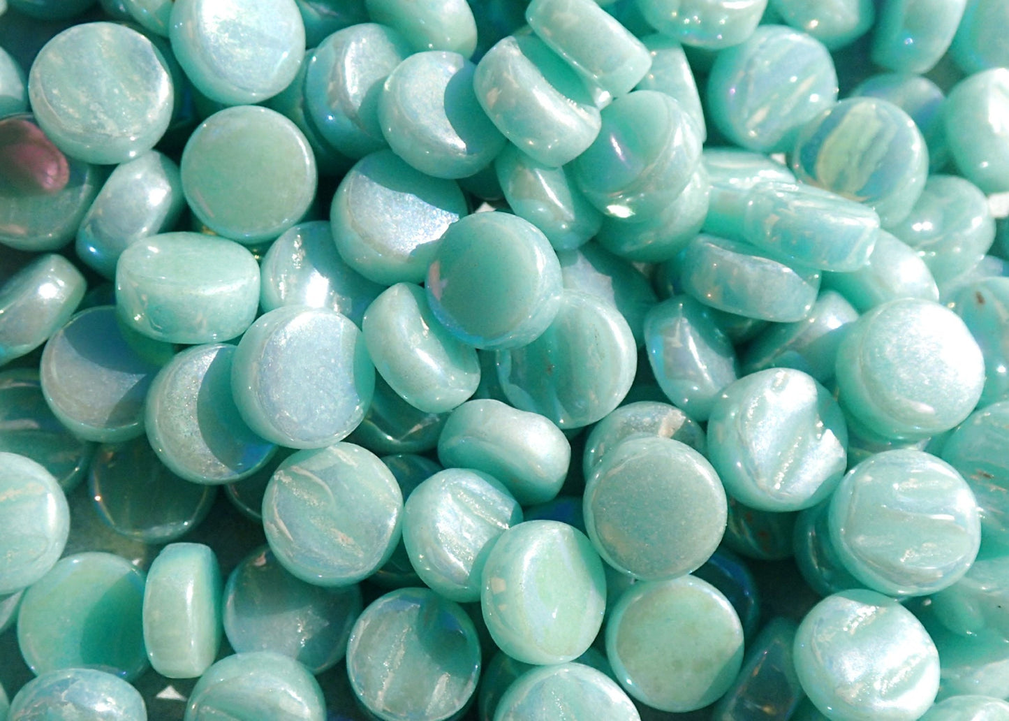 Pale Teal Iridescent MINI 8mm Glass Drops Mosaic Tiles - 50 grams