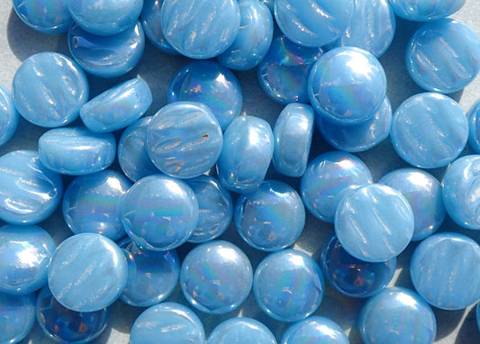 Deep Powder Blue Iridescent Glass Drops Mosaic Tiles - 100 grams 12mm Glass Gems - Over 60 Tiles