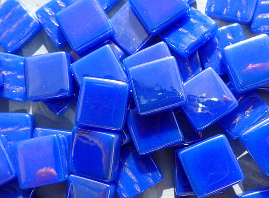 Brilliant Blue Iridescent Glass Square Mosaic Tiles - 50g of 12mm Squares in Dark Royal Blue - Approx 35 Tiles