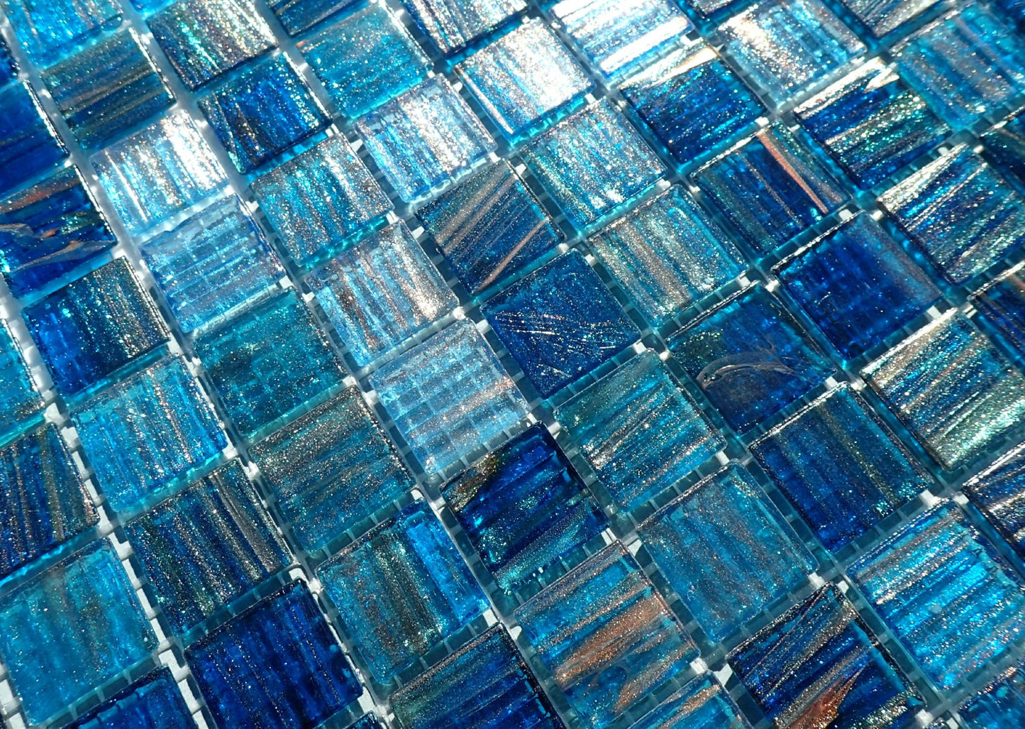 Water Blue with Gold Vein Glass Mosaic Tiles Squares - 3/4 inch - 25 Tiles