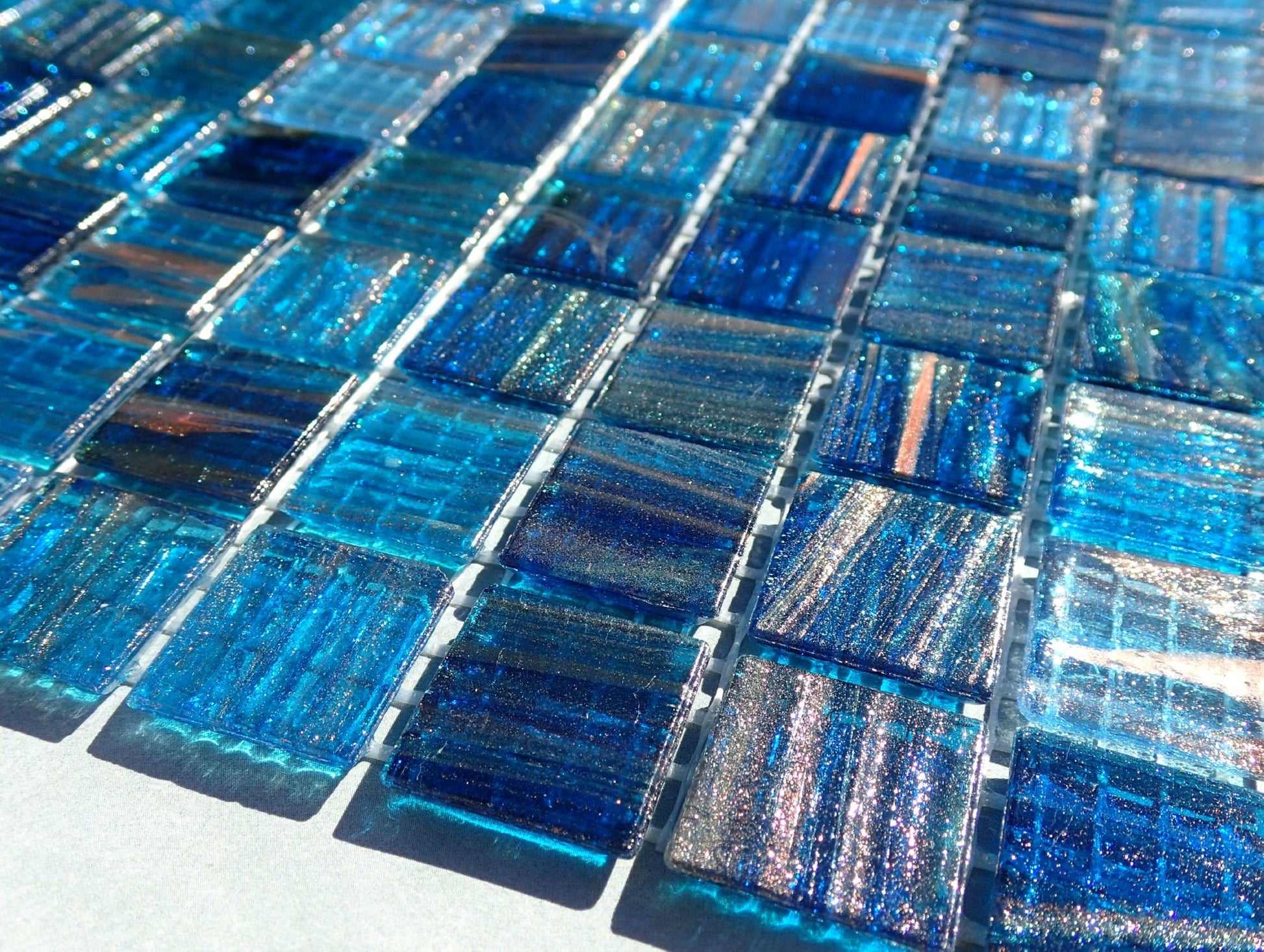 Water Blue with Gold Vein Glass Mosaic Tiles Squares - 3/4 inch - 25 Tiles