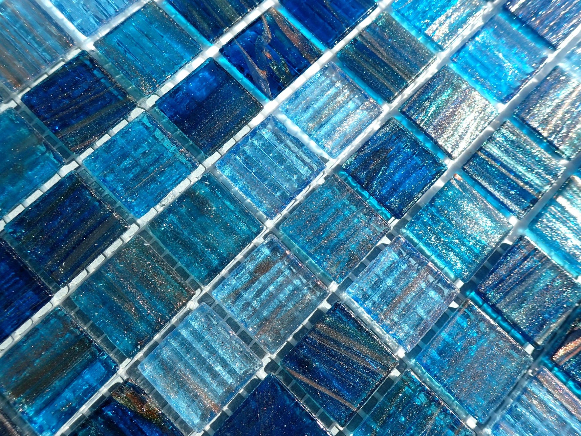 Water Blue with Gold Vein Glass Mosaic Tiles Squares - 3/4 inch - 25 Tiles