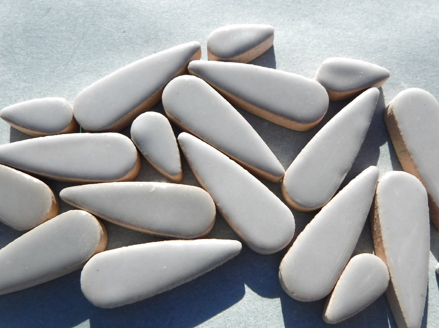 Gray Teardrop Mosaic Tiles - 50g Ceramic Petals in Mix of 2 Sizes 1/2" and 3/5"