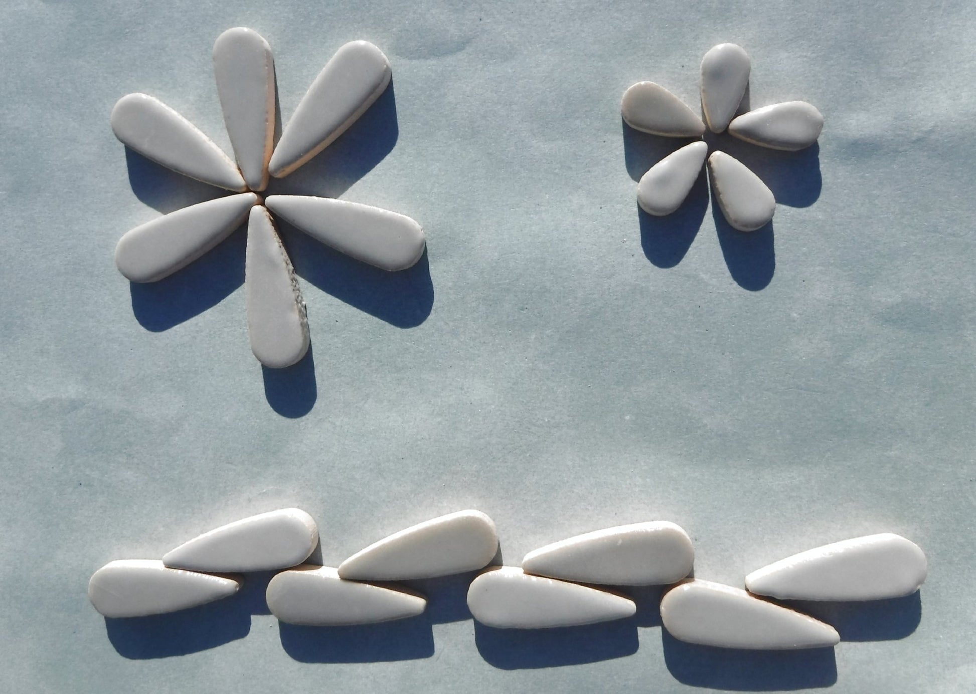 Gray Teardrop Mosaic Tiles - 50g Ceramic Petals in Mix of 2 Sizes 1/2" and 3/5"