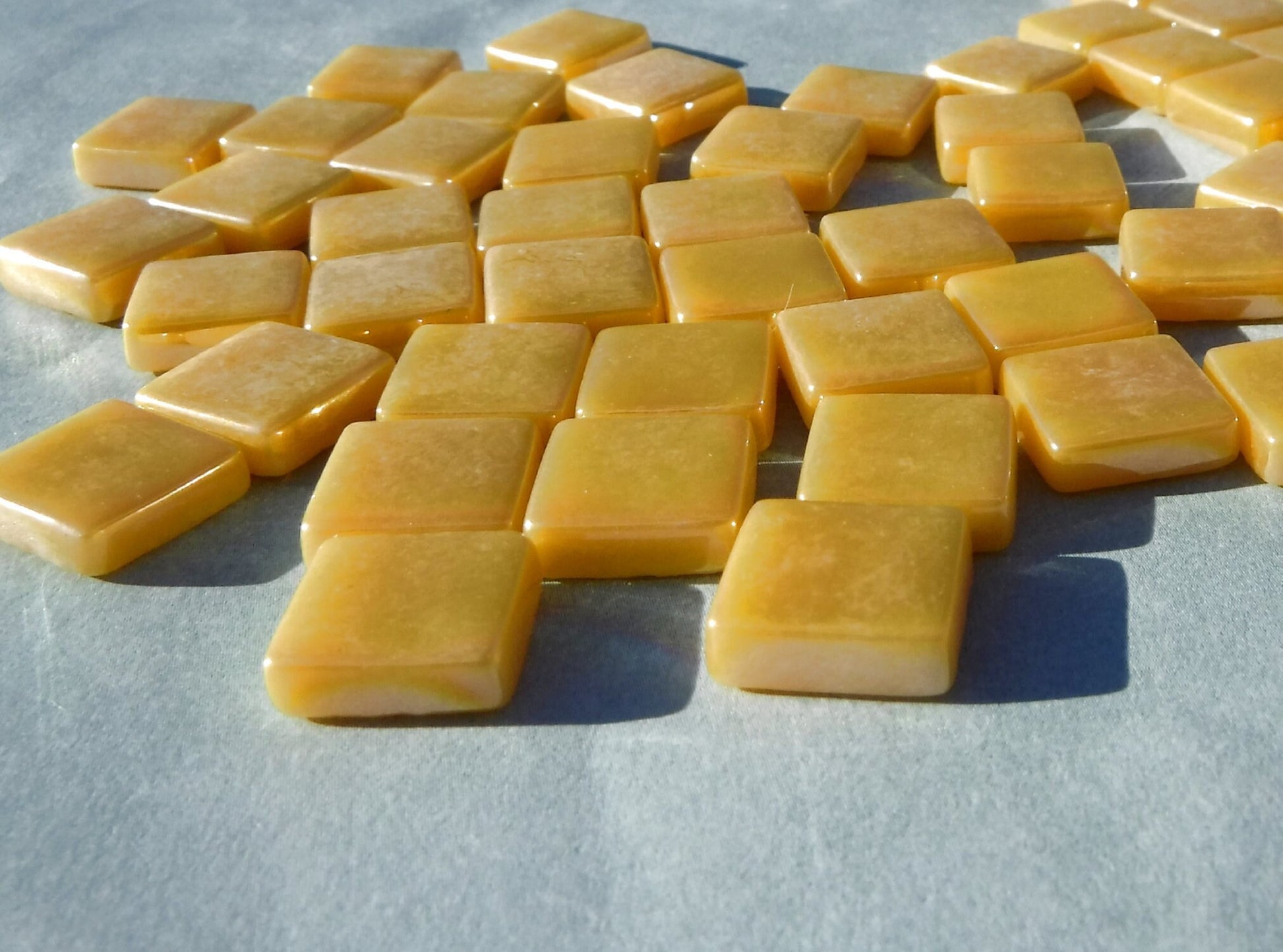 Warm Yellow Iridescent Glass Square Mosaic Tiles - 12mm - Opaque Glass Solid Color - 50g of Squares - Approx 35 Tiles