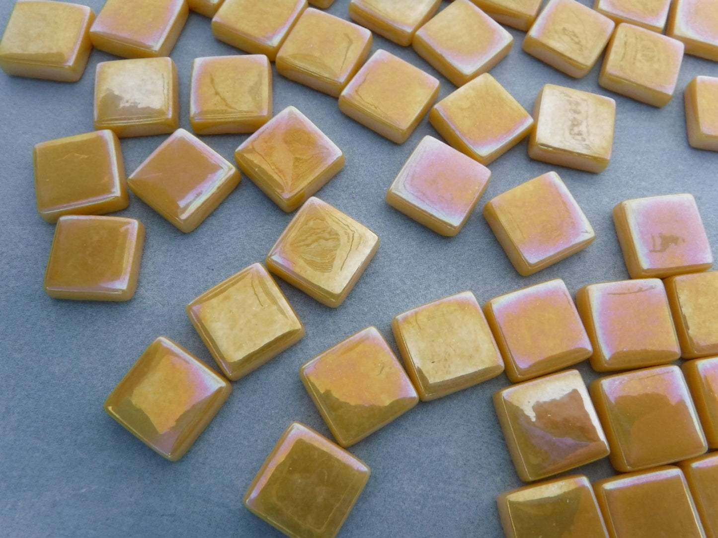 Warm Yellow Iridescent Glass Square Mosaic Tiles - 12mm - Opaque Glass Solid Color - 50g of Squares - Approx 35 Tiles