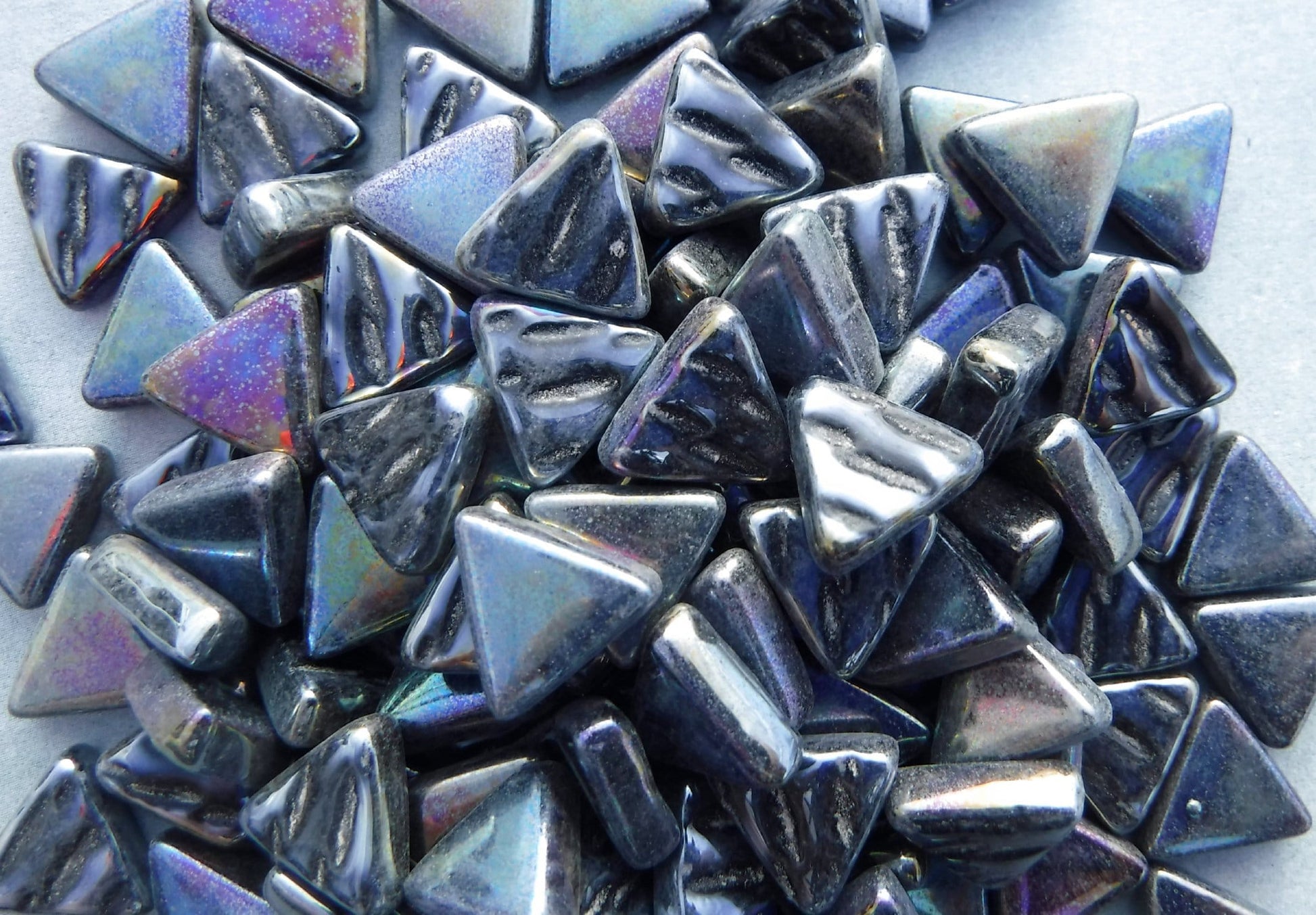 Small Black Iridescent Triangle Glass Mosaic Tiles - 10mm - 50g - Approx 70 Tiles