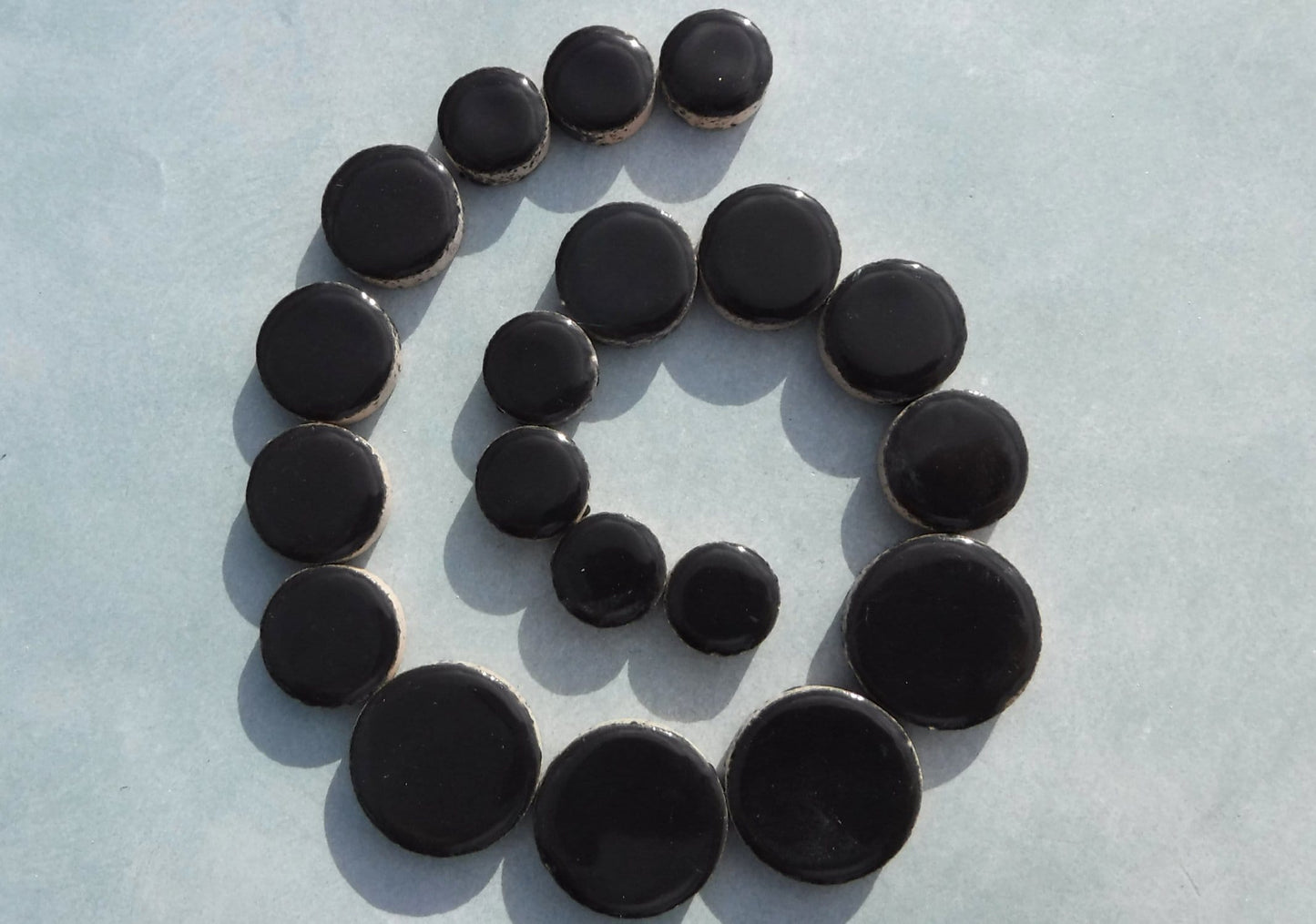 Black Circles Mosaic Tiles - 50g Ceramic in Mix of 3 Sizes 1/2" and 3/4" and 5/8"