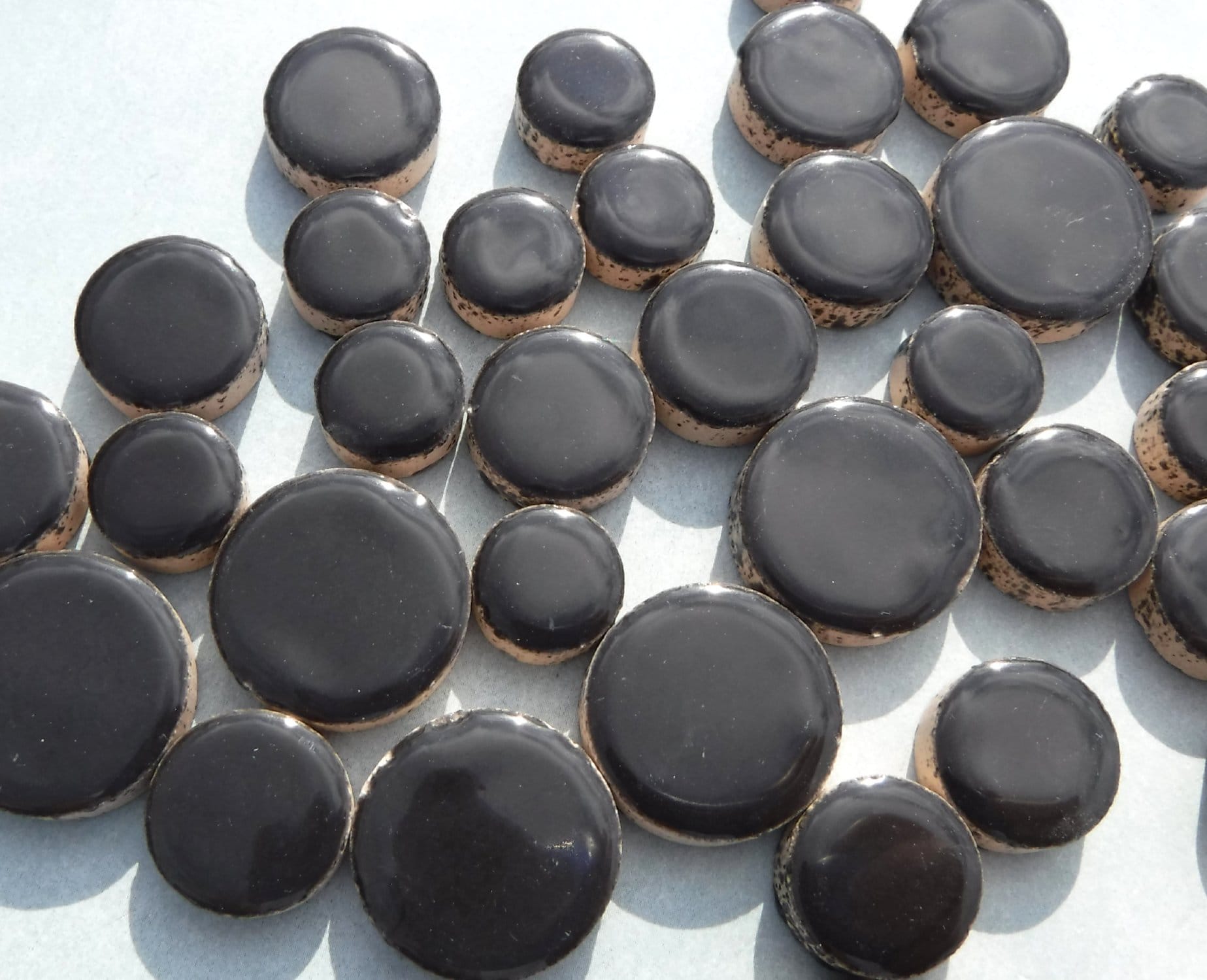 Black Circles Mosaic Tiles - 50g Ceramic in Mix of 3 Sizes 1/2" and 3/4" and 5/8"