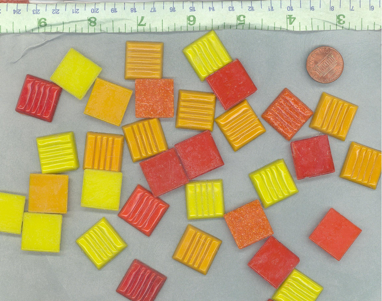 Fiesta Mix Glass Mosaic Tiles Squares - 20mm - Half Pound of Vitreous Glass Tiles in an Assortment of Yellow Orange Red