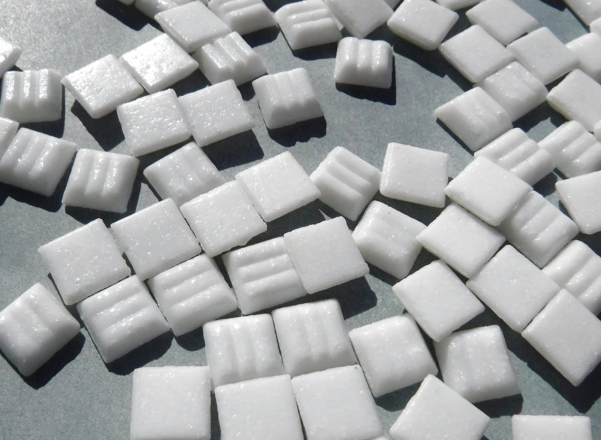 Creamy White Vitreous Glass Tiles - 1 cm - Approx 3/8 inch - 100 grams - Approx 150 Tiles