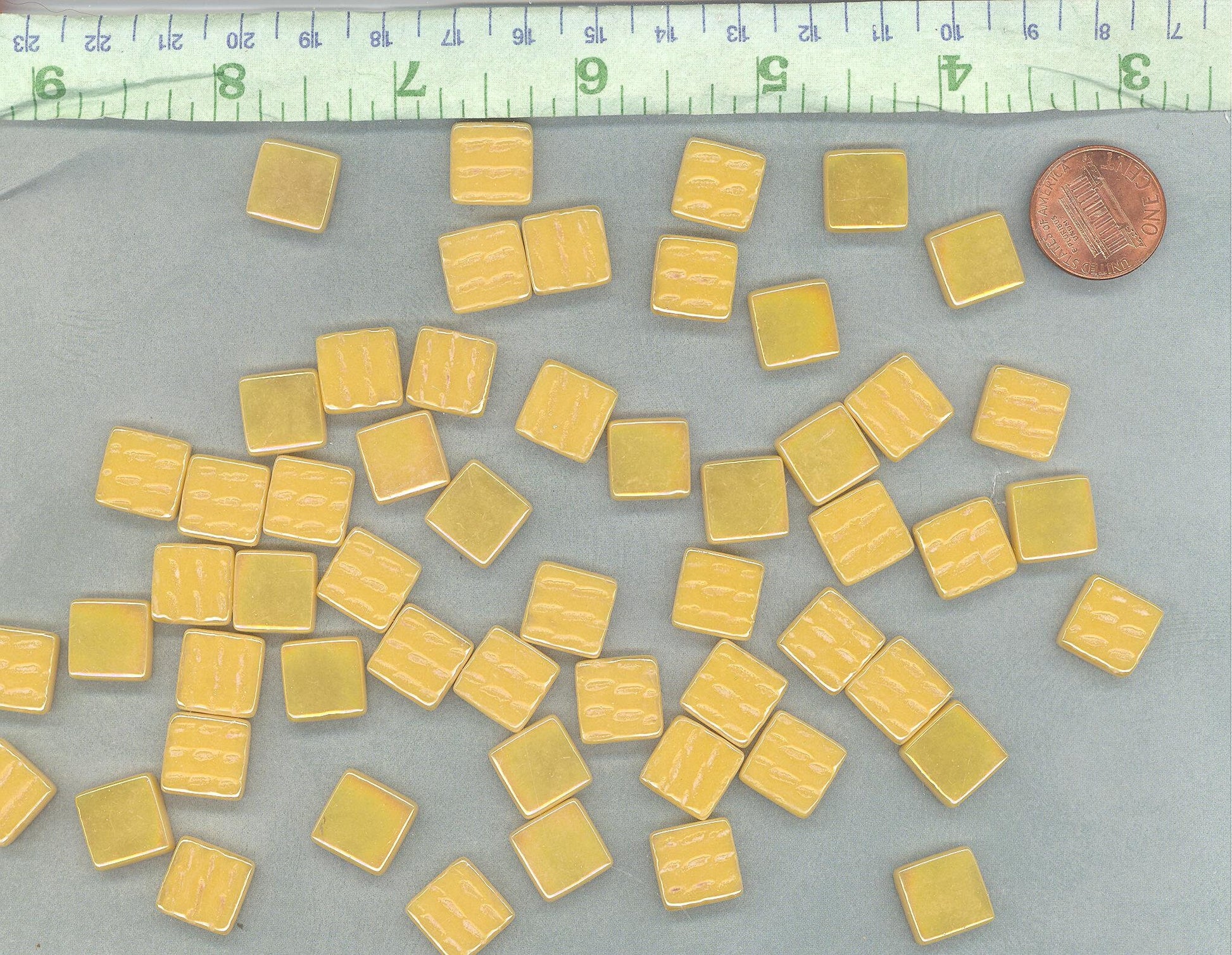 Warm Yellow Iridescent Glass Square Mosaic Tiles - 12mm - Opaque Glass Solid Color - 50g of Squares - Approx 35 Tiles