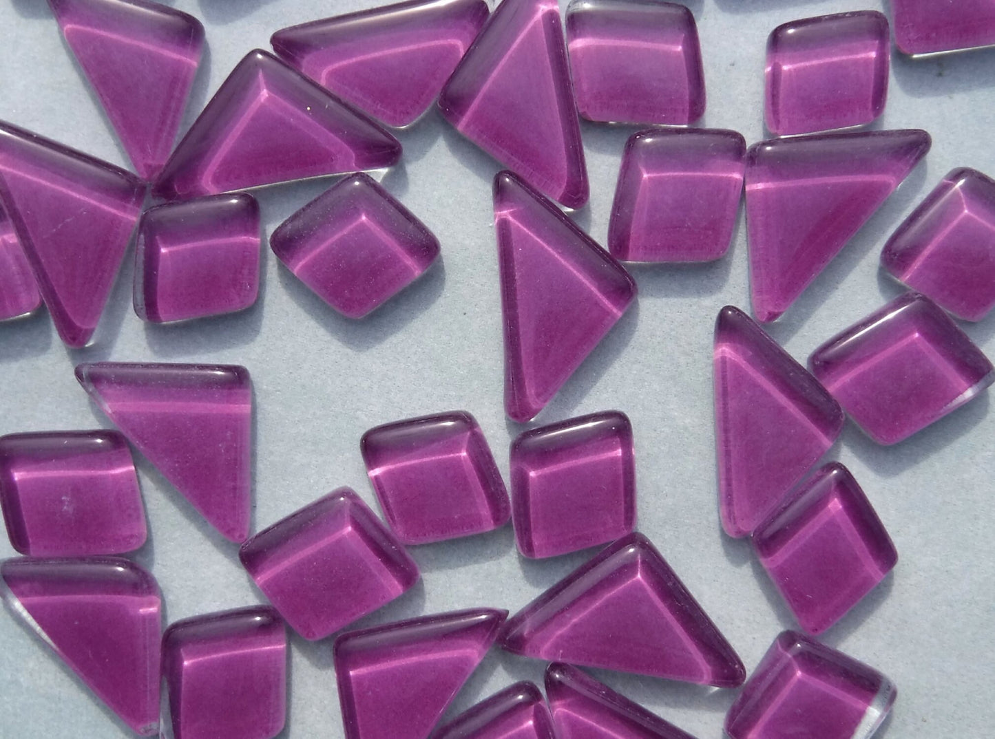 Violet Glass Puzzle Tiles - Assorted Geometric Shapes - 100 grams Purple Mosaic Tiles