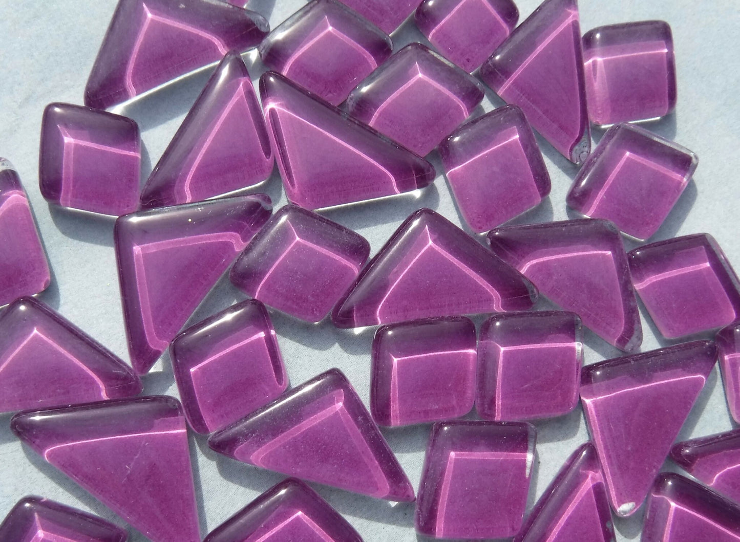 Violet Glass Puzzle Tiles - Assorted Geometric Shapes - 100 grams Purple Mosaic Tiles