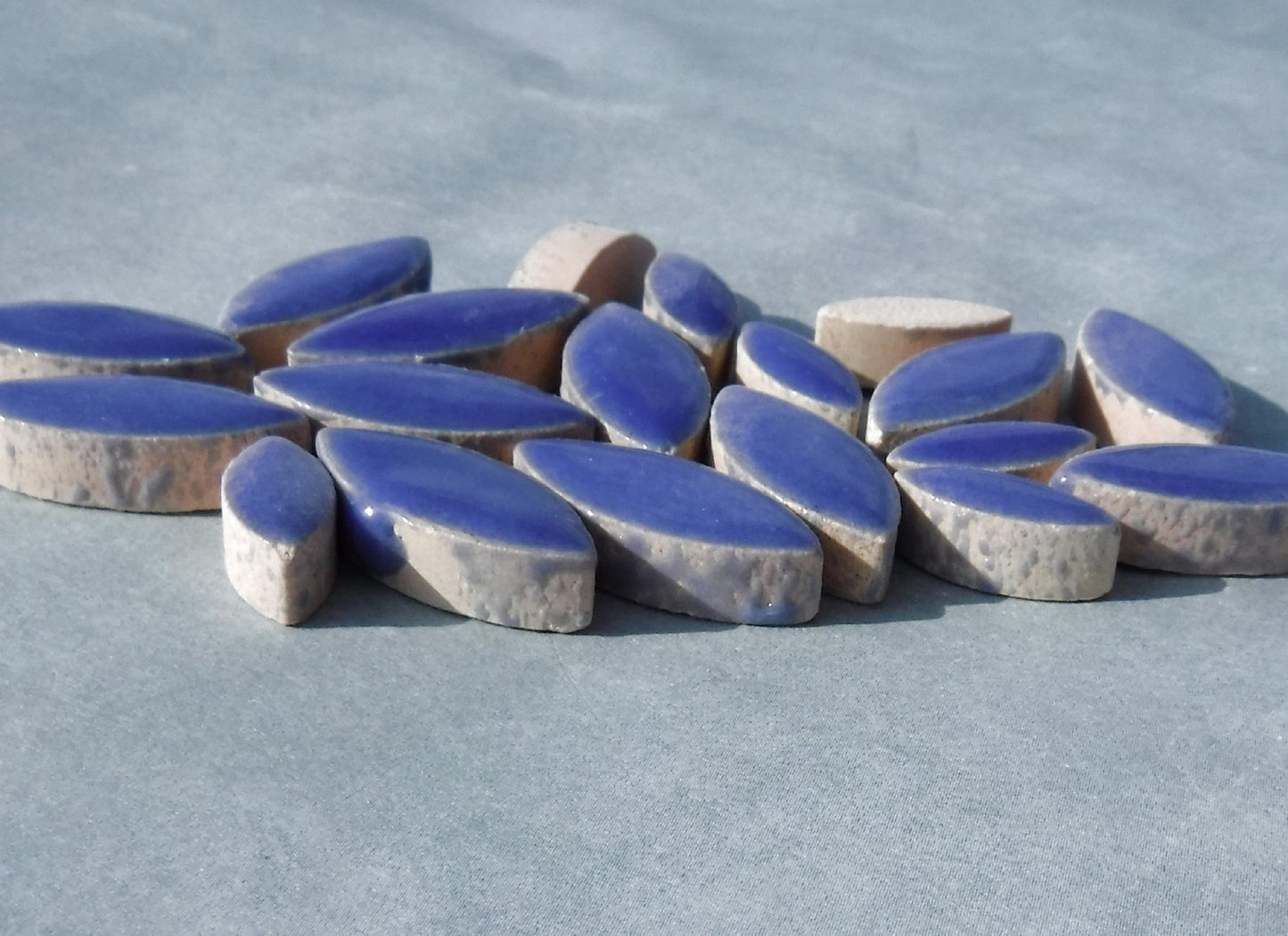 Denim Blue Petals Mosaic Tiles - 50g Ceramic Leaves in Mix of 2 Sizes 1/2" and 3/4" in Delphinium