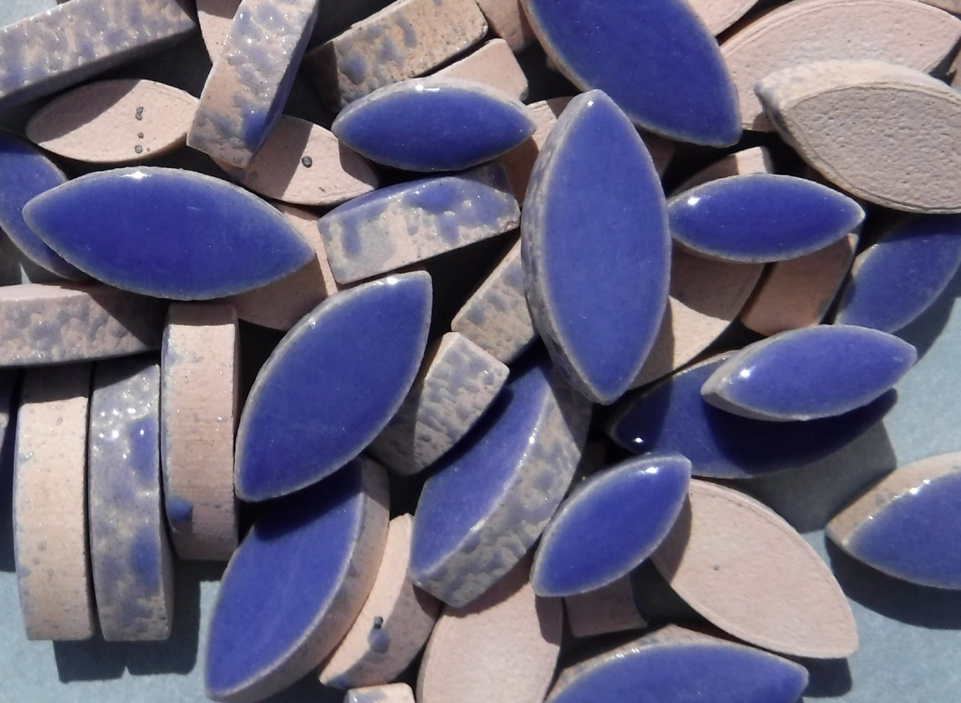 Denim Blue Petals Mosaic Tiles - 50g Ceramic Leaves in Mix of 2 Sizes 1/2" and 3/4" in Delphinium