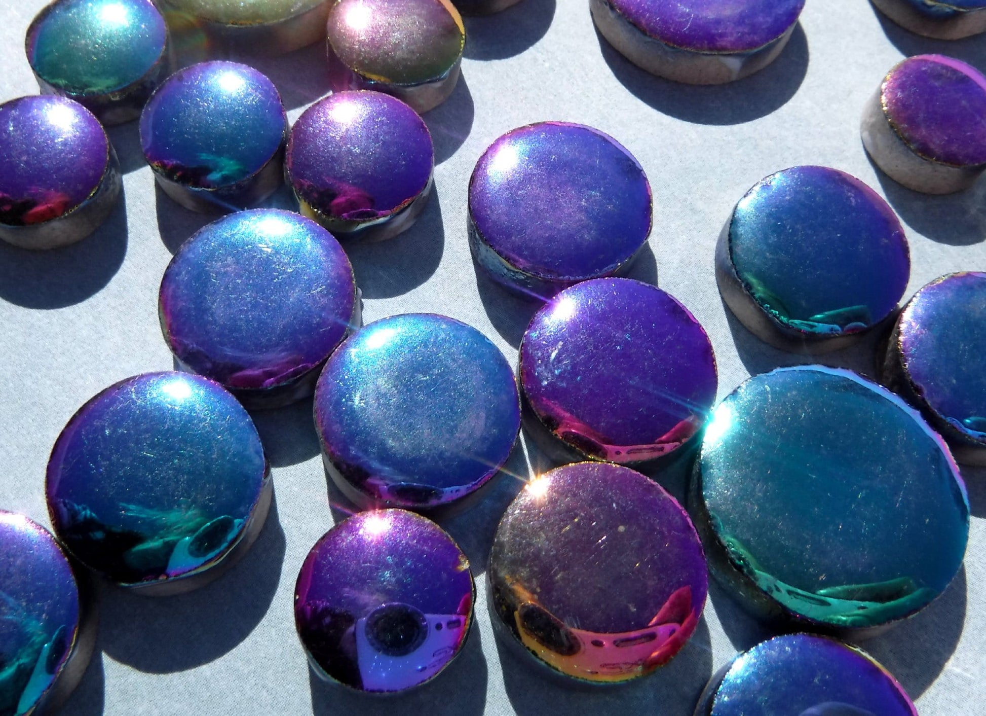 Colorful Metallic Circles Mosaic Tiles - 50g Ceramic in Mix of 3 Sizes 1/2" and 3/4" and 5/8"