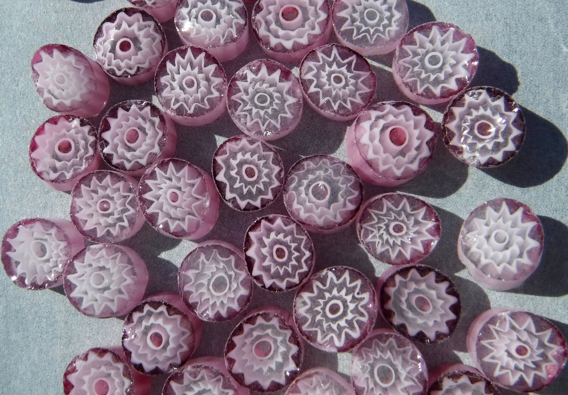 White Flowers in Pink Millefiori - 25 grams - Unique Mosaic Glass Tiles - Floral Pattern