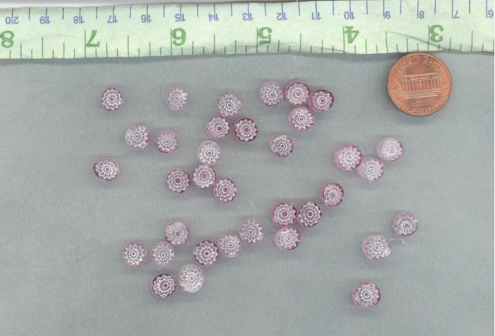 White Flowers in Pink Millefiori - 25 grams - Unique Mosaic Glass Tiles - Floral Pattern