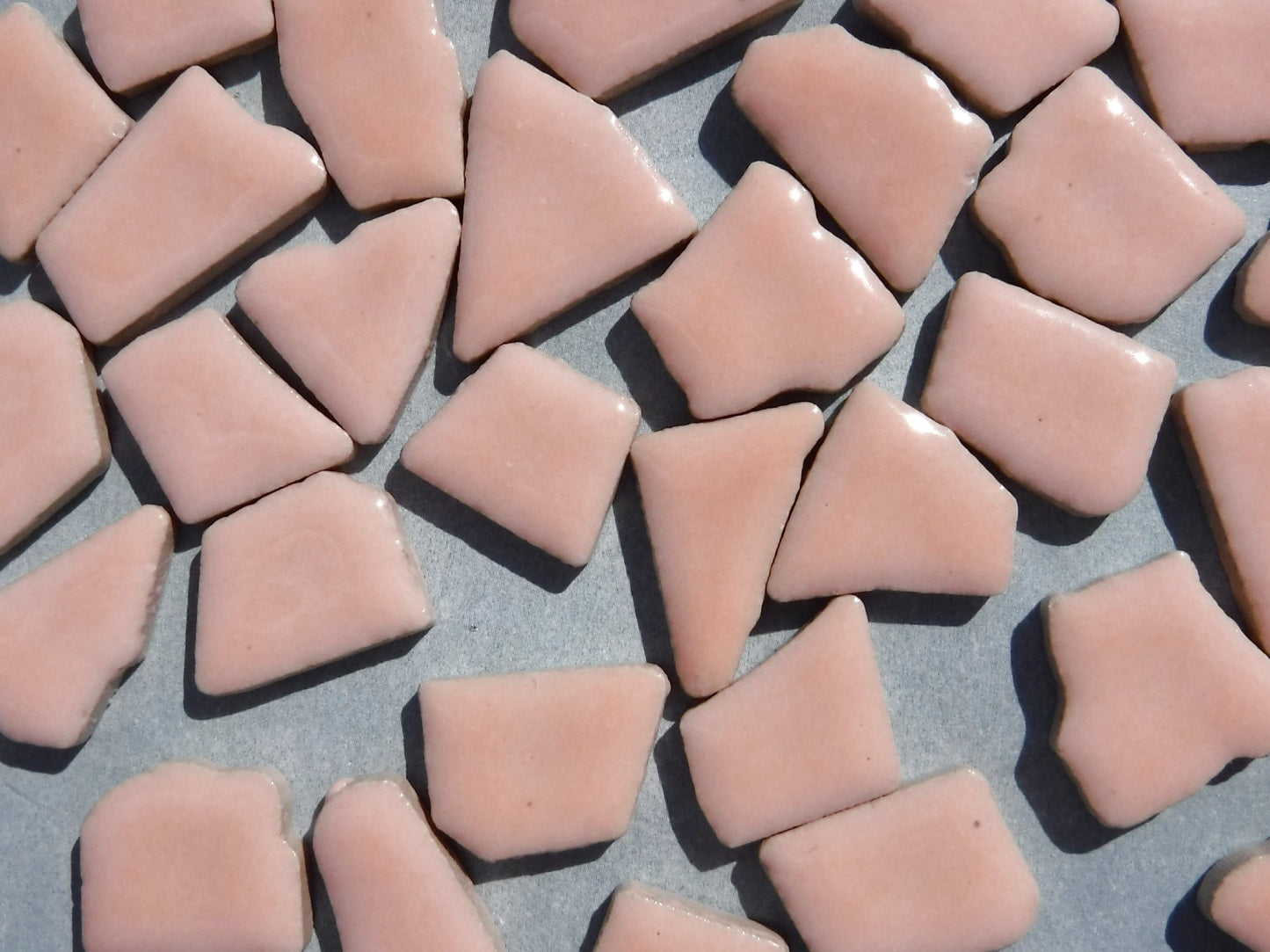 Pale Pink Mosaic Ceramic Tiles - Jigsaw Puzzle Shaped Pieces - Half Pound - Assorted Sizes Random Shapes