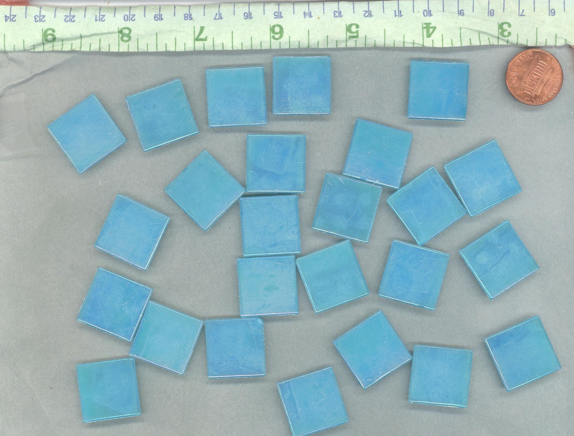 Turquoise Blue Iridescent Venetian Glass Tiles - 20mm - 100 grams