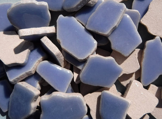 Cornflower Blue Mosaic Ceramic Tiles - Jigsaw Puzzle Shaped Pieces - Half Pound - Assorted Sizes Random Shapes
