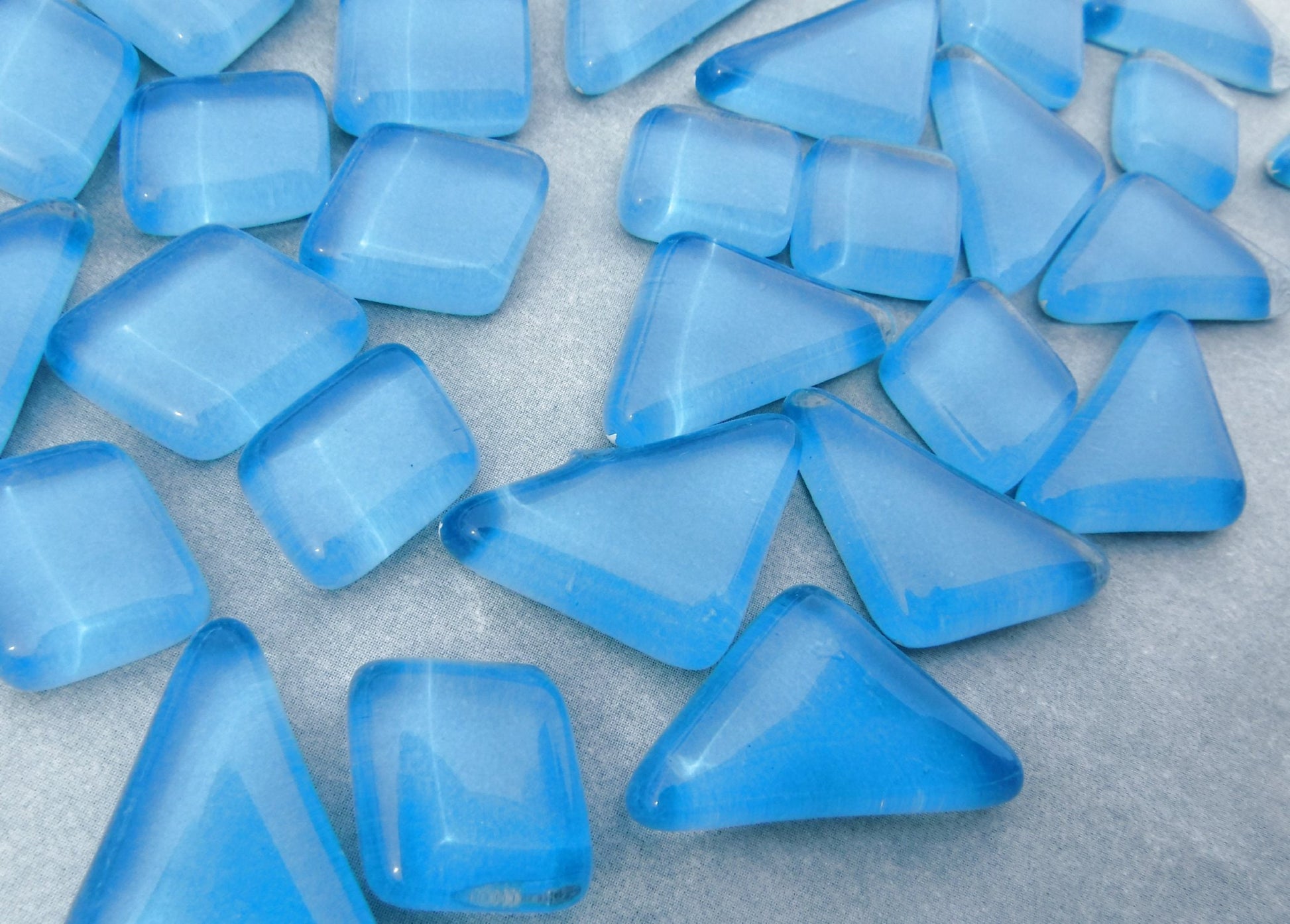 Summer Blue Glass Puzzle Tiles - Assorted Shapes - 100 grams Mosaic Tiles