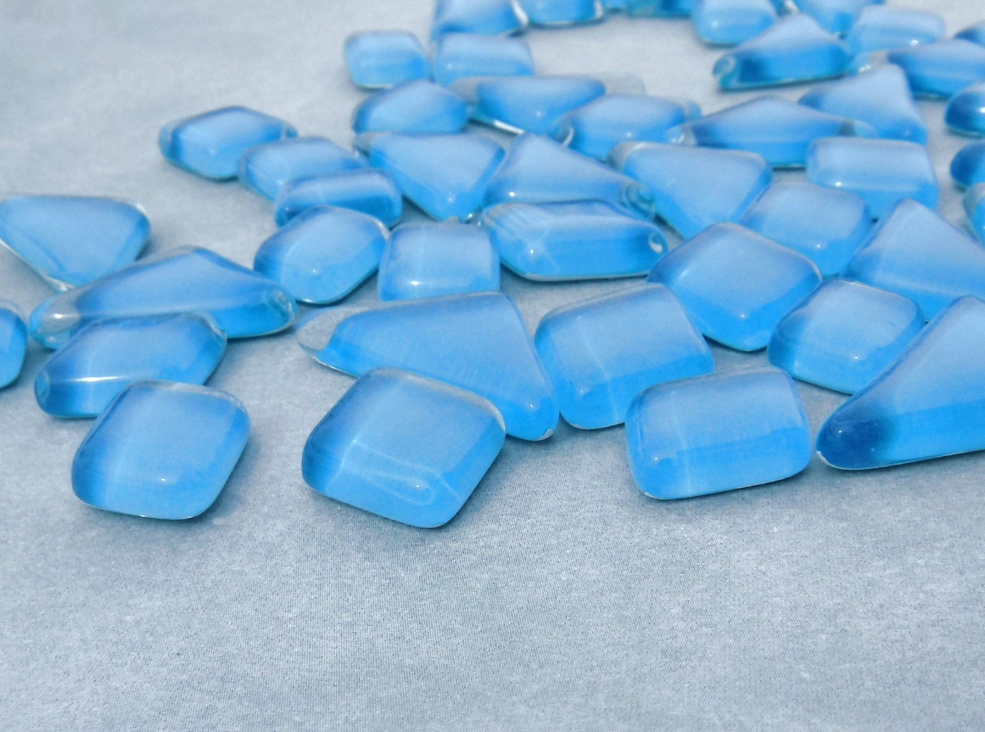 Summer Blue Glass Puzzle Tiles - Assorted Shapes - 100 grams Mosaic Tiles