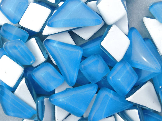 Summer Blue Glass Puzzle Tiles - Assorted Shapes - 100 grams Mosaic Tiles