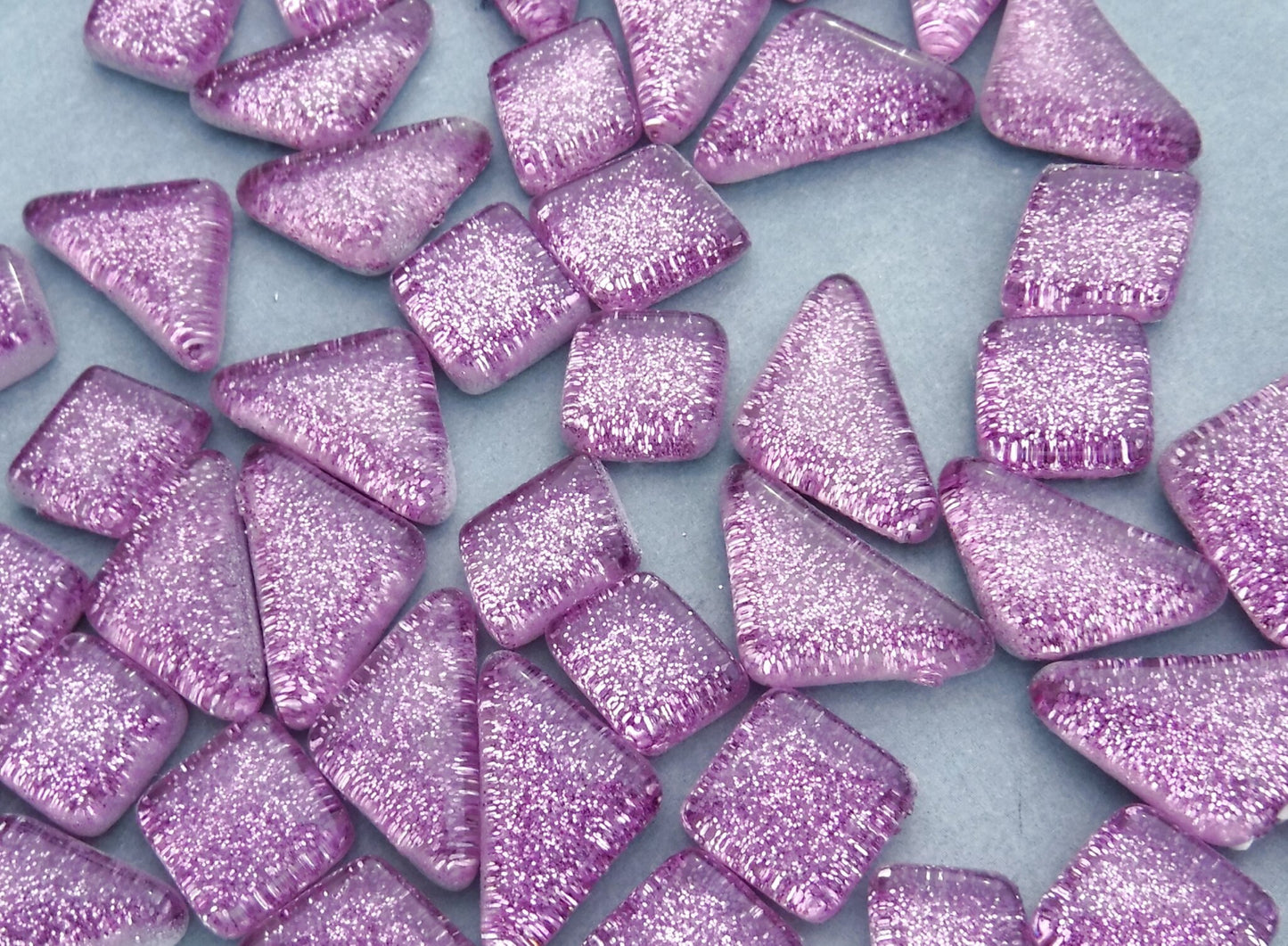 Purple Glitter Puzzle Tiles - 100 grams in Assorted Shapes - Lavender Glass Mosaic Tiles