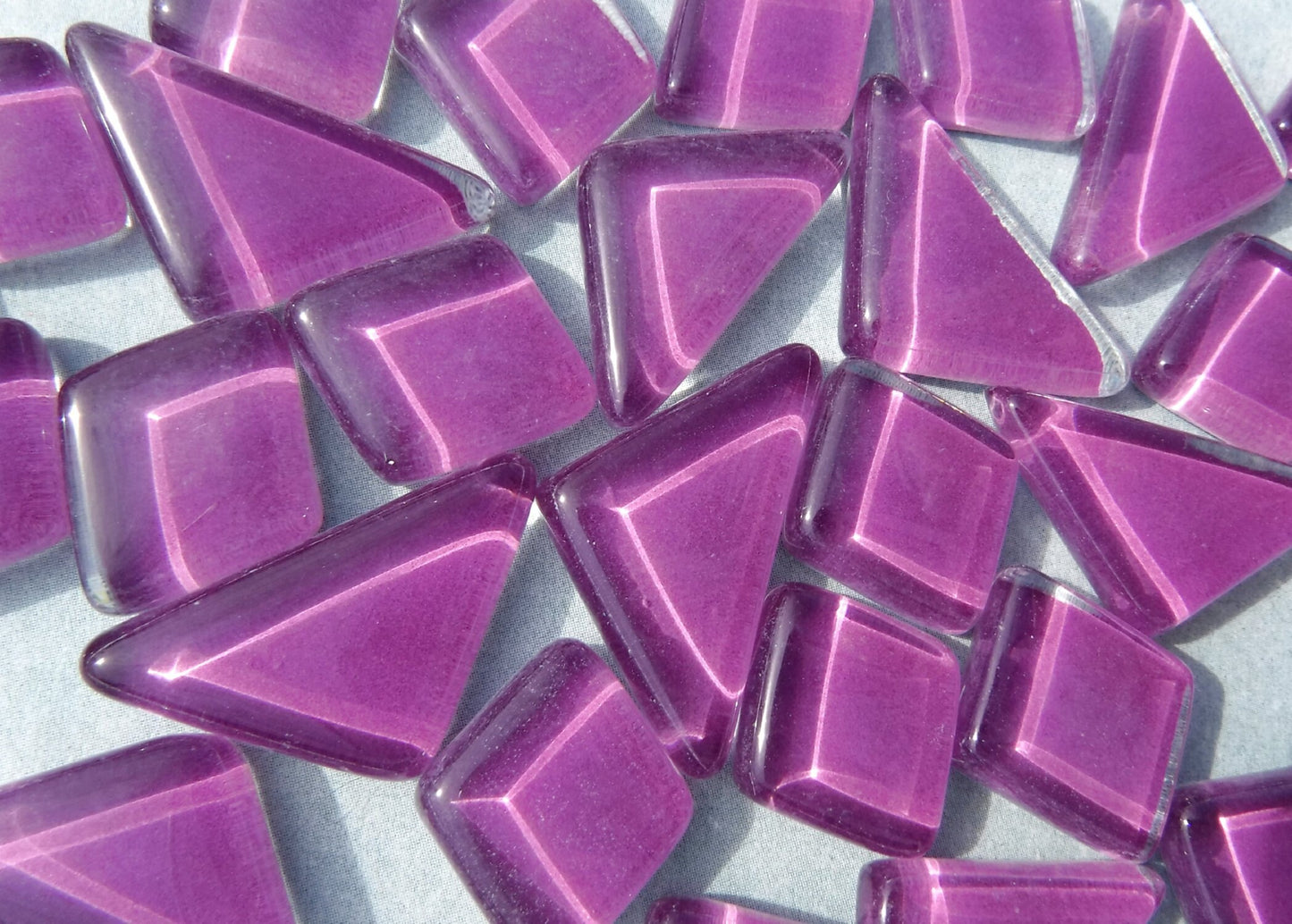 Violet Glass Puzzle Tiles - Assorted Geometric Shapes - 100 grams Purple Mosaic Tiles