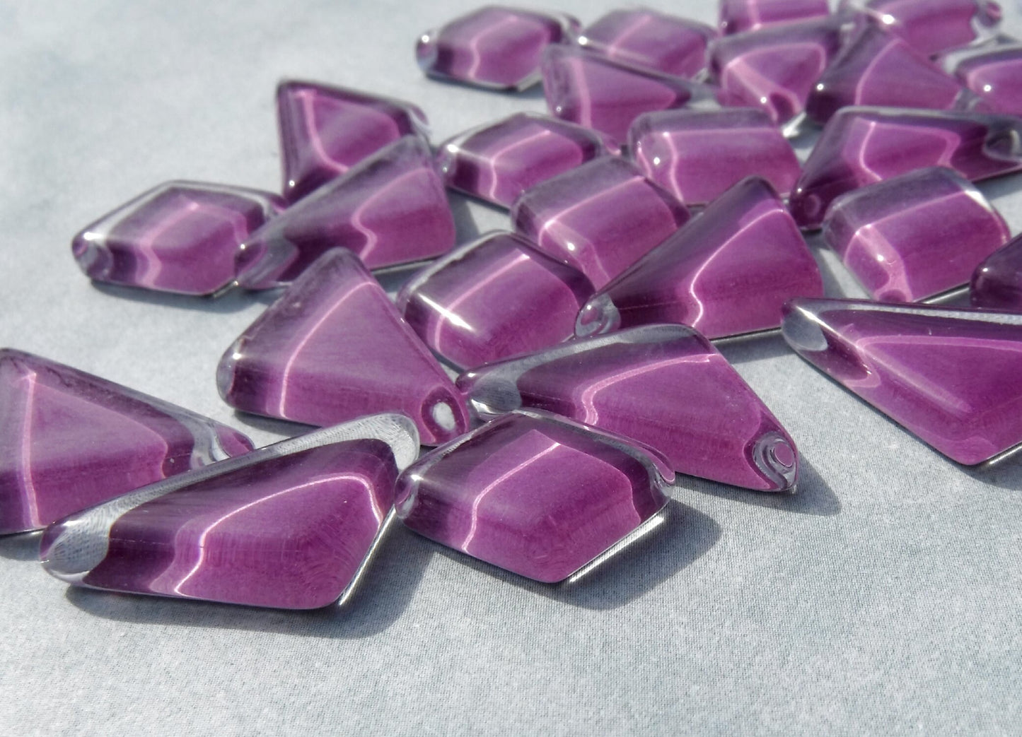 Violet Glass Puzzle Tiles - Assorted Geometric Shapes - 100 grams Purple Mosaic Tiles