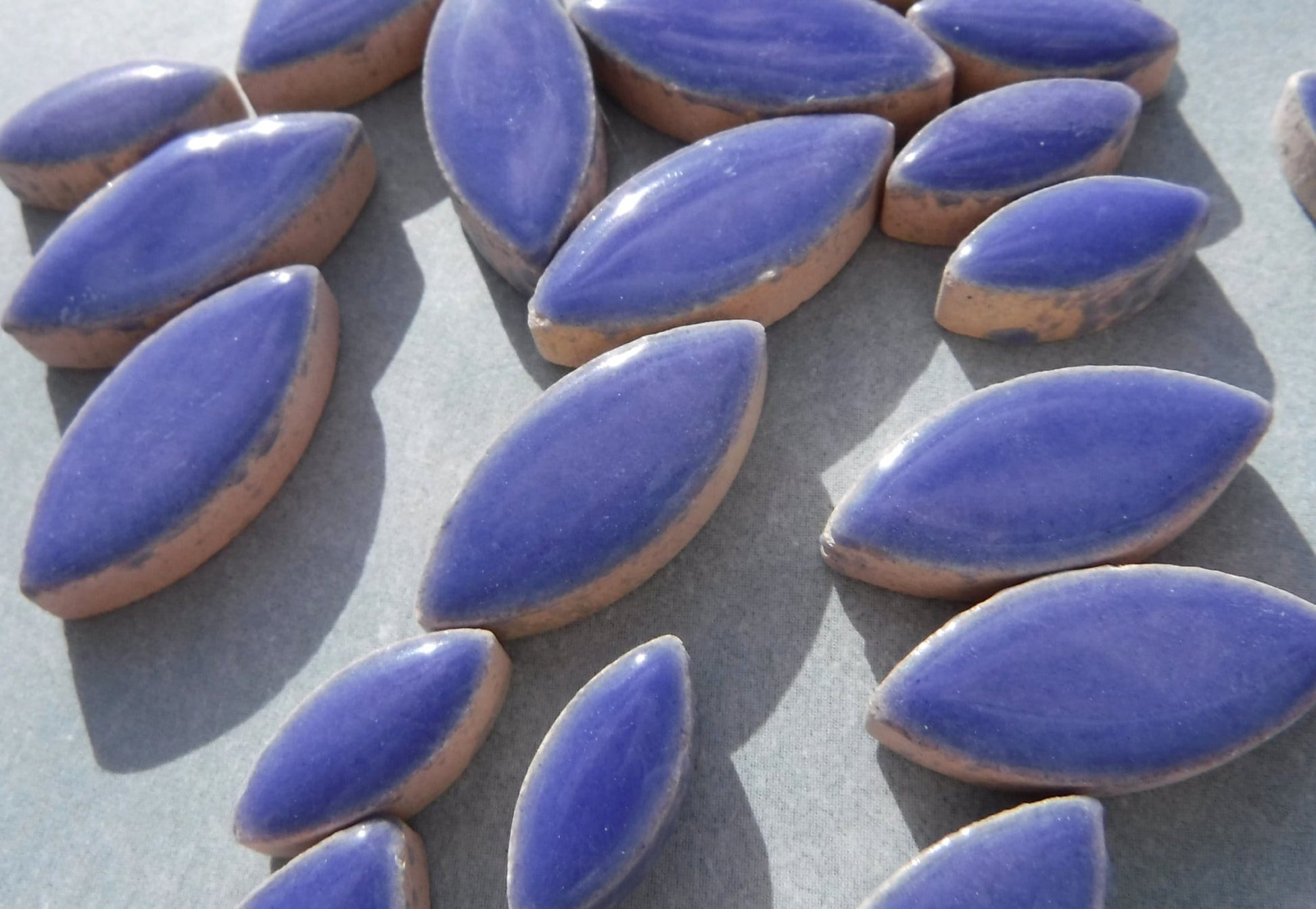 Denim Blue Petals Mosaic Tiles - 50g Ceramic Leaves in Mix of 2 Sizes 1/2" and 3/4" in Delphinium