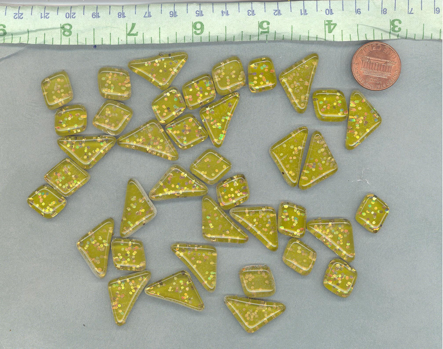 Harvest Gold Glitter Puzzle Tiles - 100 grams in Assorted Shapes Glass Mosaic Tiles with Chunky Gold Glitter