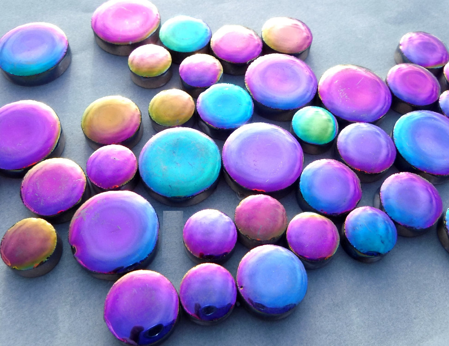 Colorful Metallic Circles Mosaic Tiles - 50g Ceramic in Mix of 3 Sizes 1/2" and 3/4" and 5/8"