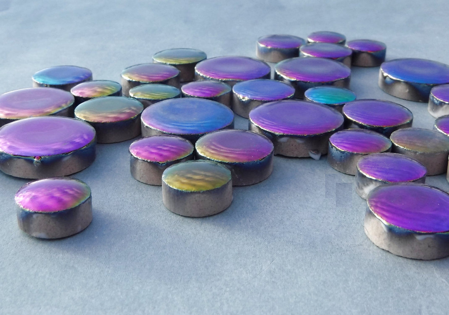 Colorful Metallic Circles Mosaic Tiles - 50g Ceramic in Mix of 3 Sizes 1/2" and 3/4" and 5/8"