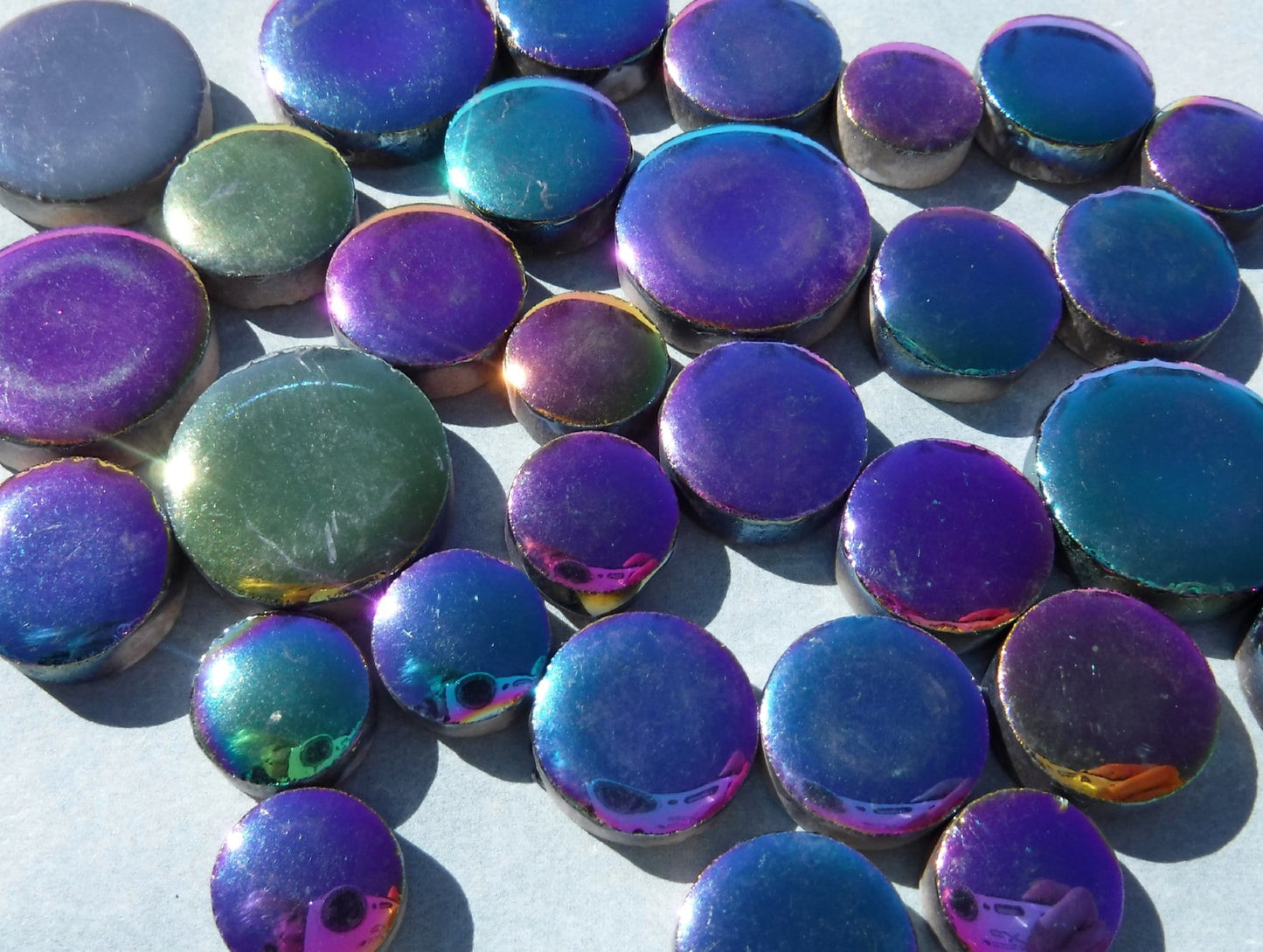 Colorful Metallic Circles Mosaic Tiles - 50g Ceramic in Mix of 3 Sizes 1/2" and 3/4" and 5/8"