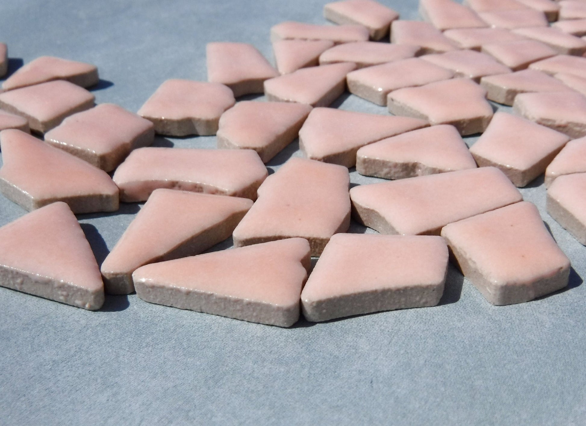 Pale Pink Mosaic Ceramic Tiles - Jigsaw Puzzle Shaped Pieces - Half Pound - Assorted Sizes Random Shapes